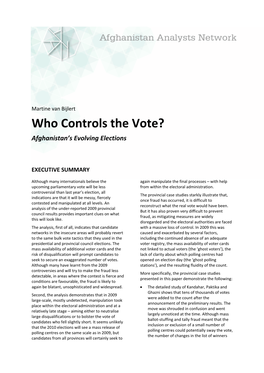 Who Controls the Vote? Afghanistan’S Evolving Elections