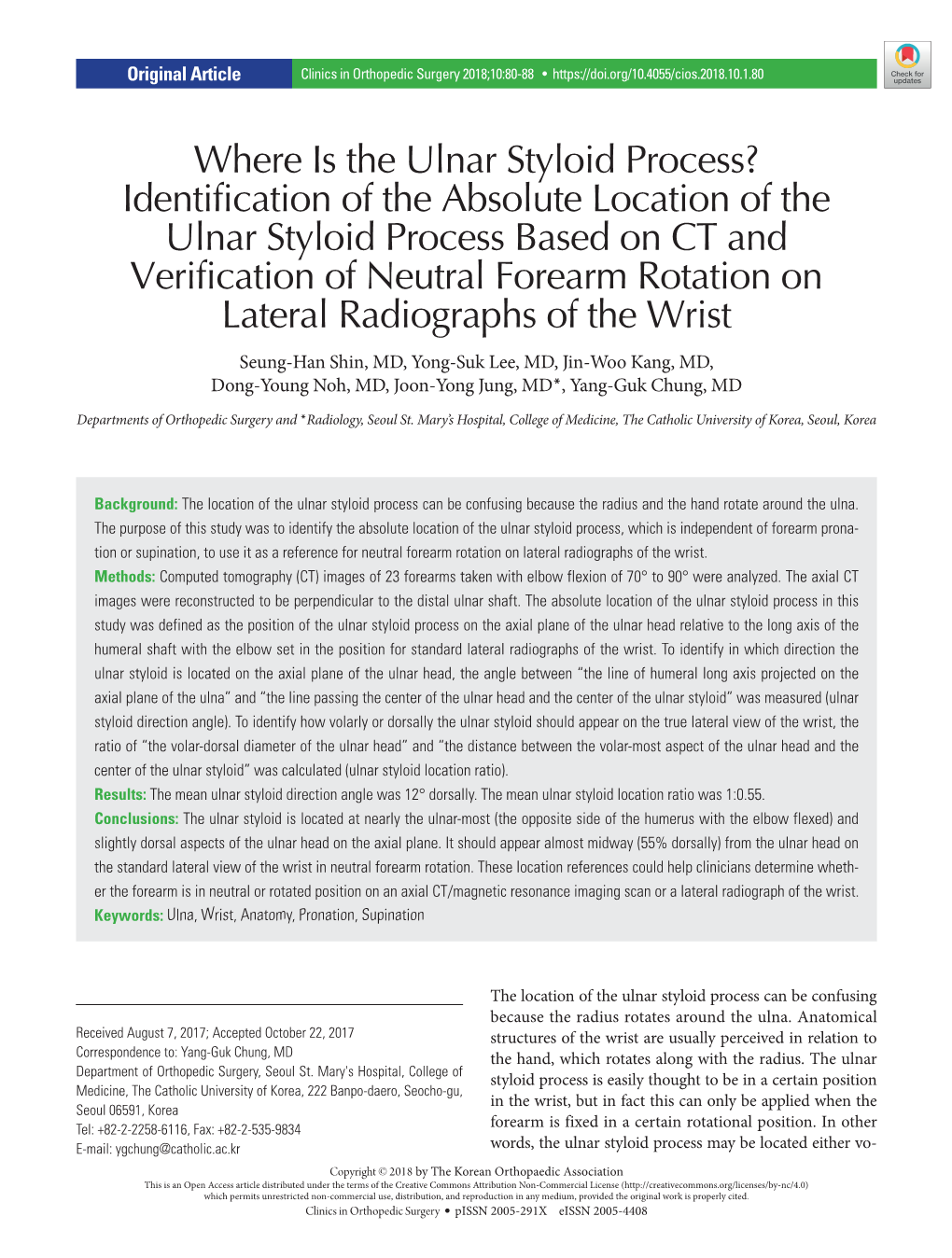 Identification of the Absolute Location of the Ulnar Styloid Process Based