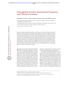 Hemoglobin Variants: Biochemical Properties and Clinical Correlates