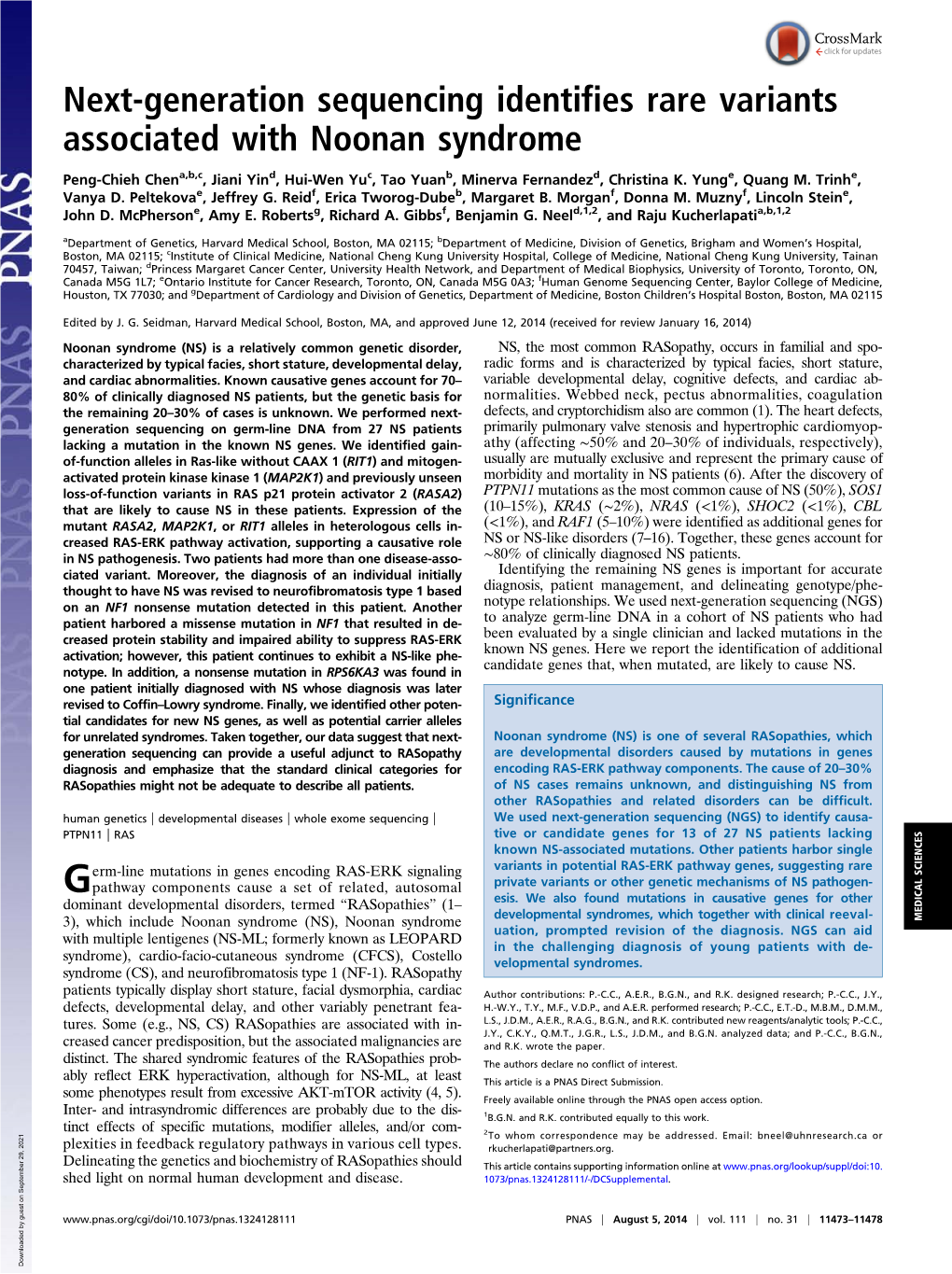 Next-Generation Sequencing Identifies Rare Variants Associated with Noonan Syndrome