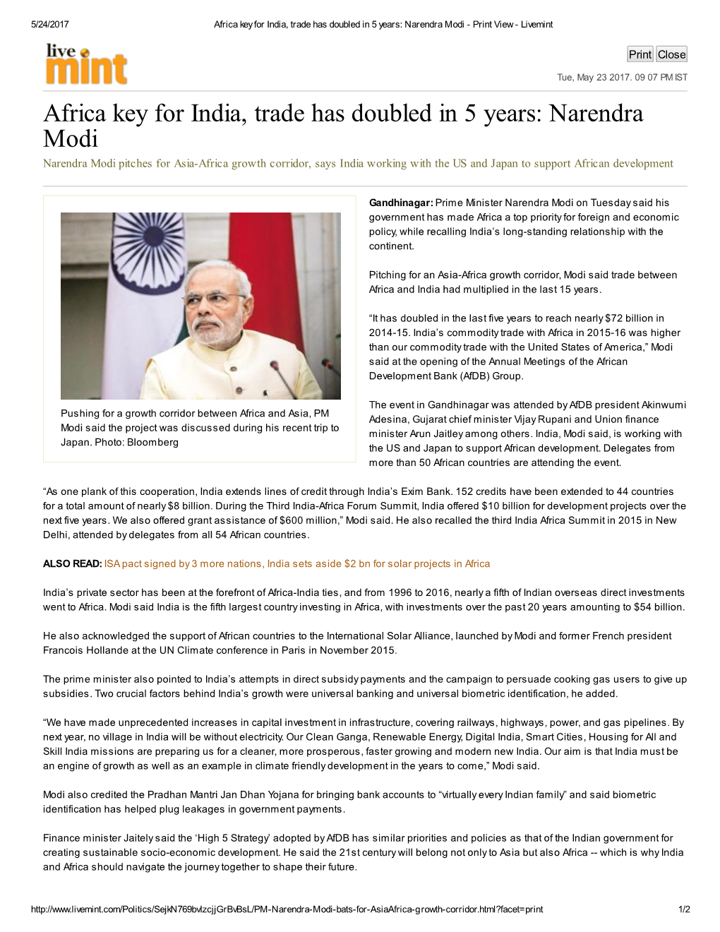 Africa Key for India, Trade Has Doubled in 5 Years: Narendra Modi ­ Print View ­ Livemint