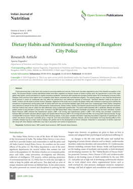 Dietary Habits and Nutritional Screening of Bangalore City Police