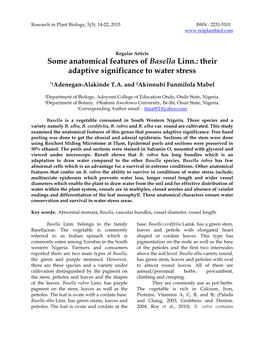 Some Anatomical Features of Basella Linn.: Their Adaptive Significance to Water Stress