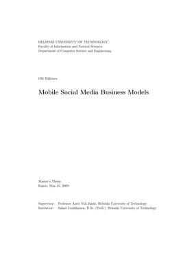 Mobile Social Media Business Models