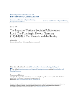 The Impact of National Socialist Policies Upon Local City Planning in Pre-War Germany (1933-1939): the Rhetoric and the Reality