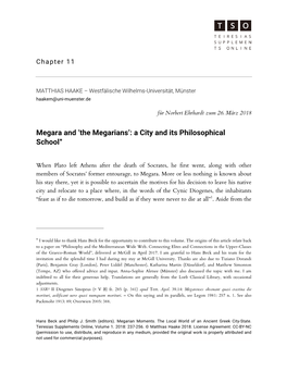 The Megarians’: a City and Its Philosophical School*