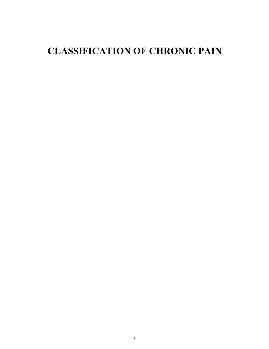 Classification of Chronic Pain