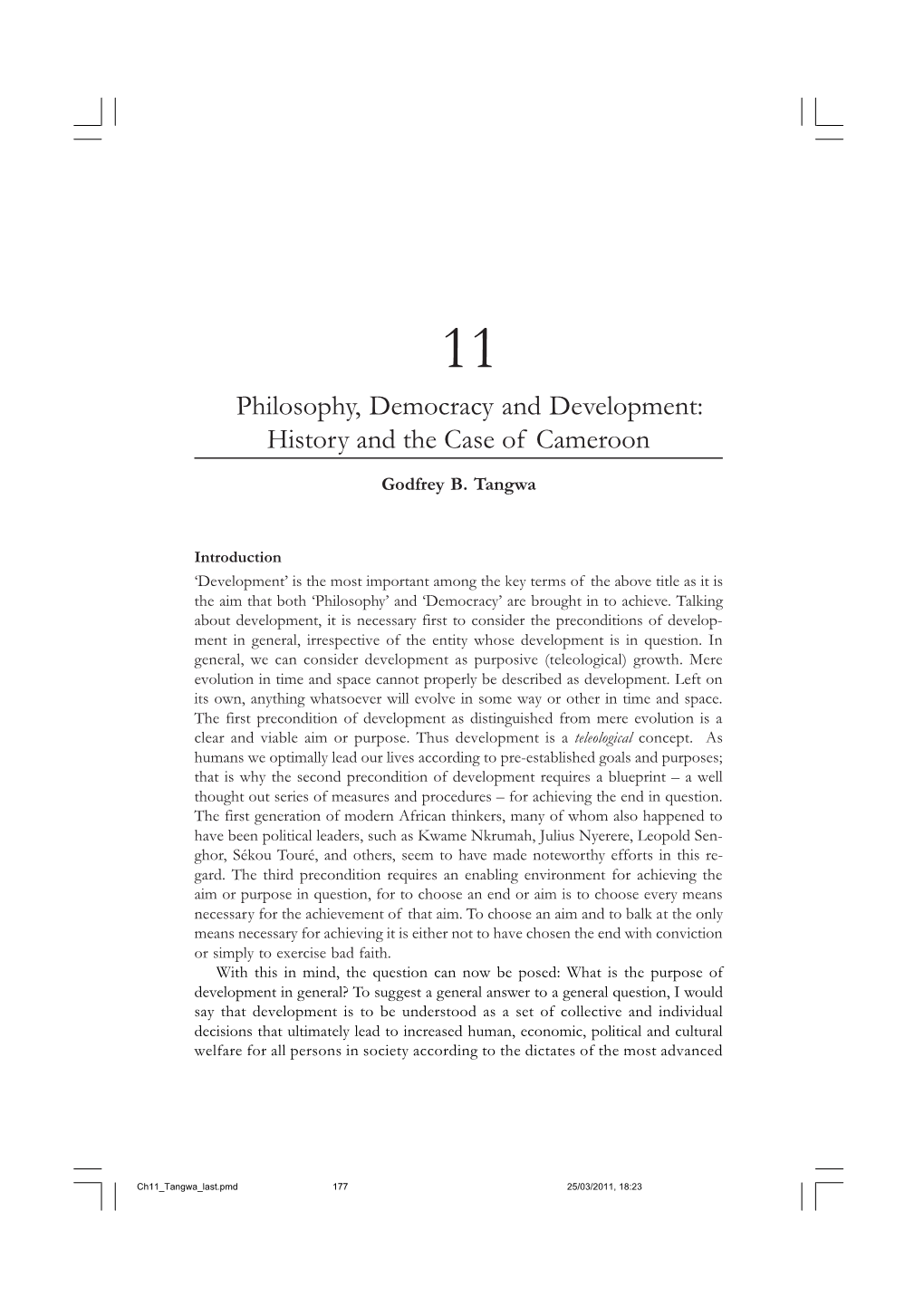 Philosophy, Democracy and Development: History and the Case of Cameroon