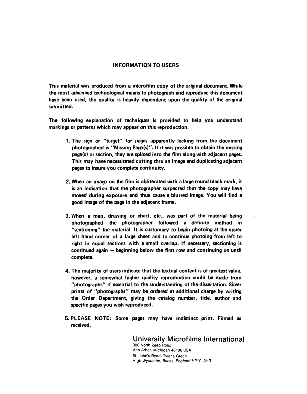University Microfilms International 300 North 2Eeb Road Ann Arbor, Michigan 48106 USA St