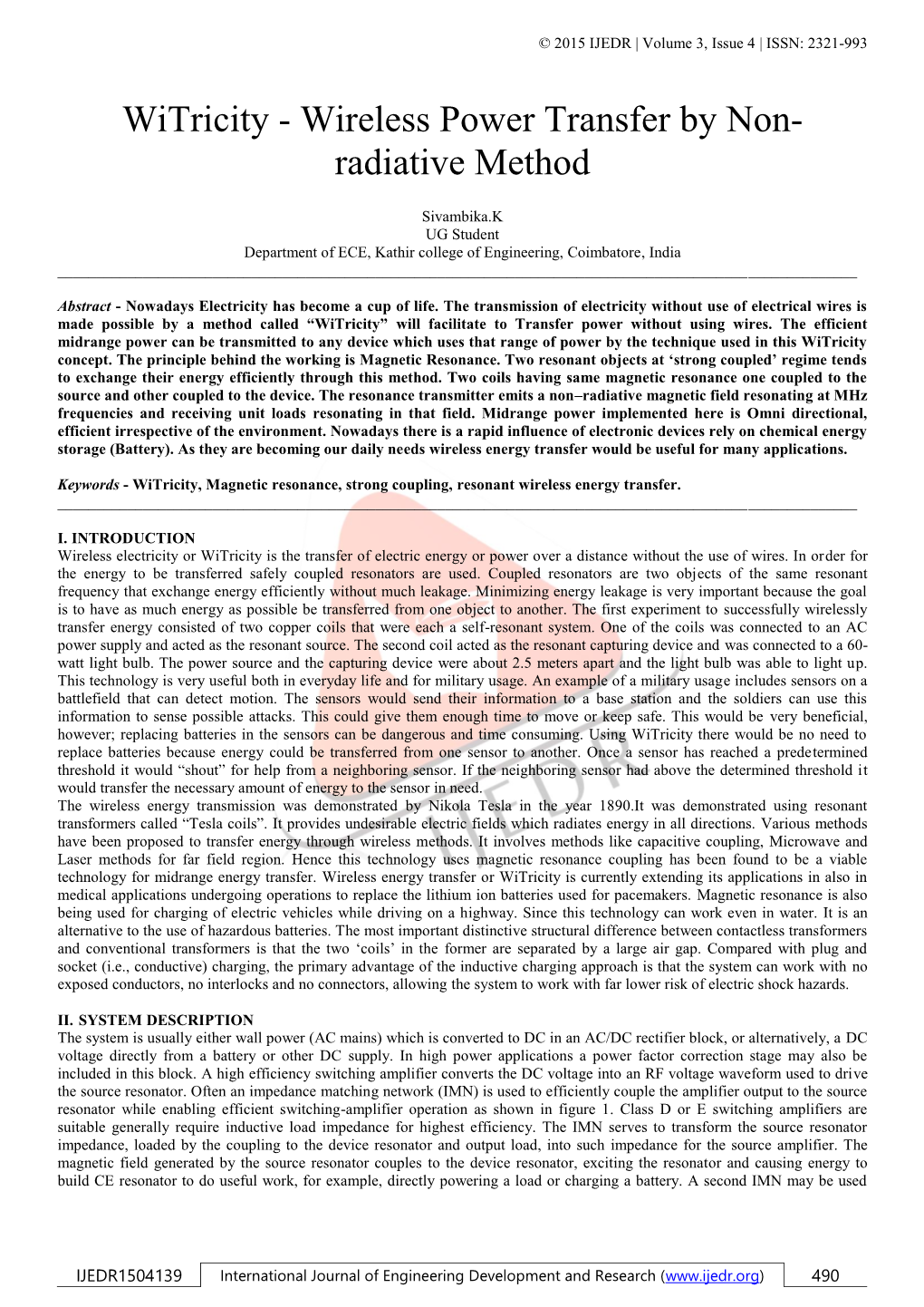 Witricity - Wireless Power Transfer by Non- Radiative Method