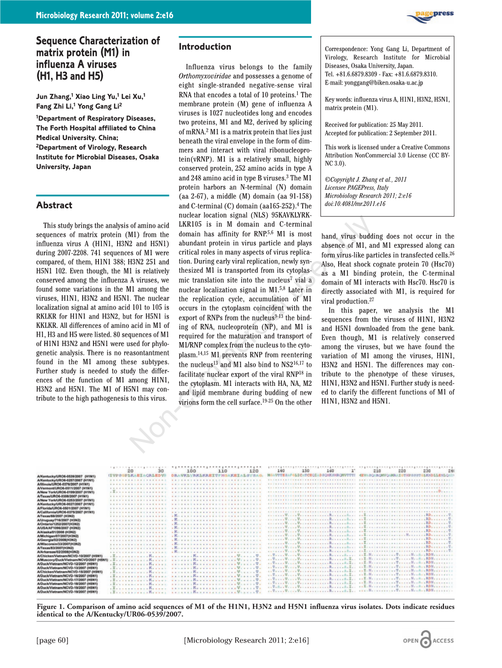 Sequence Characterization of Matrix Protein (M1) in Influenza A