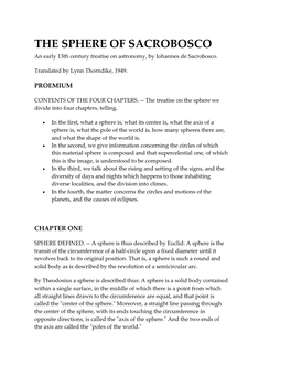 THE SPHERE of SACROBOSCO an Early 13Th Century Treatise on Astronomy, by Iohannes De Sacrobosco