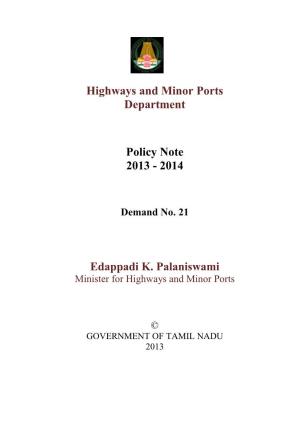 Highways and Minor Ports Department Policy Note 2013
