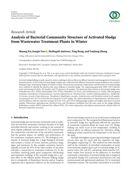 Research Article Analysis of Bacterial Community Structure of Activated Sludge from Wastewater Treatment Plants in Winter