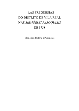1.As Freguesias Do Distrito De Vila Real Nas Memórias Paroquiais De 1758