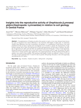 Insights Into the Reproductive Activity of Omphiscola \(Lymnaea\) Glabra
