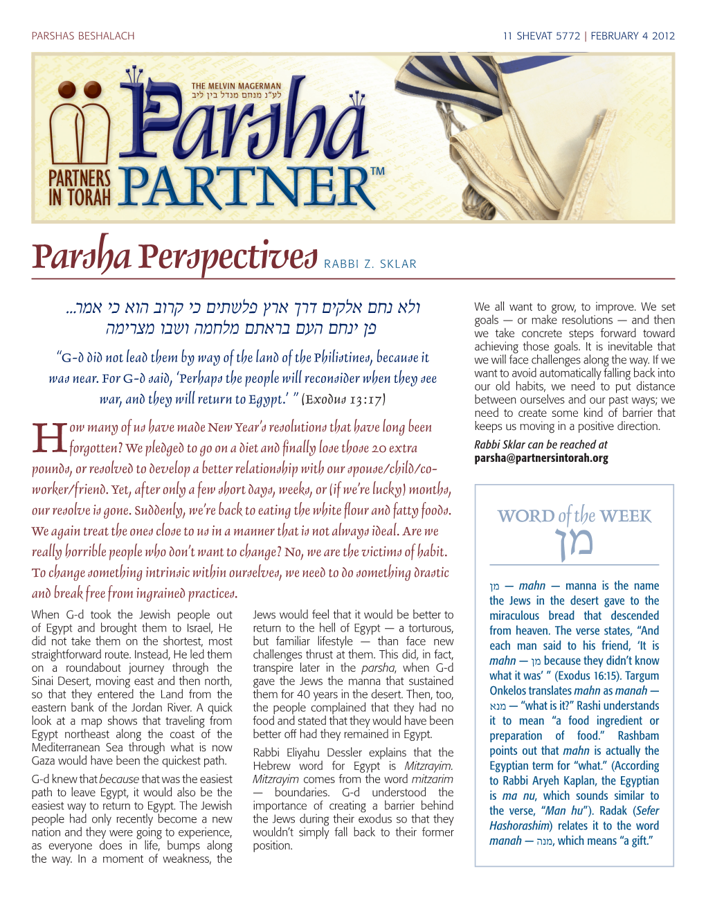 Parsha Perspectivesrabbi Z. SKLAR