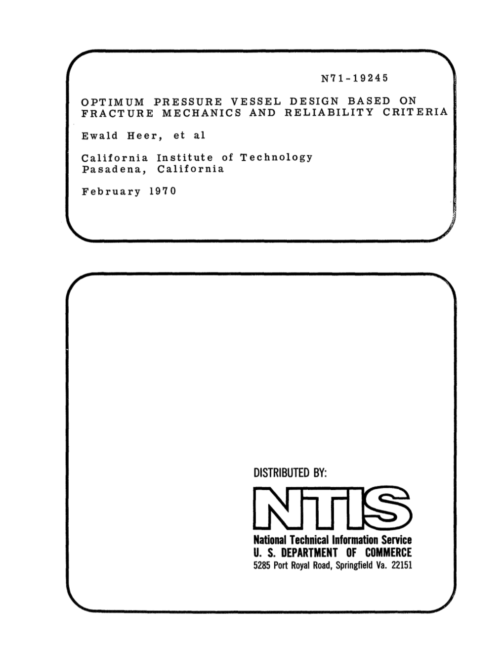 National Technical Information Service US DEPARTMENT OF