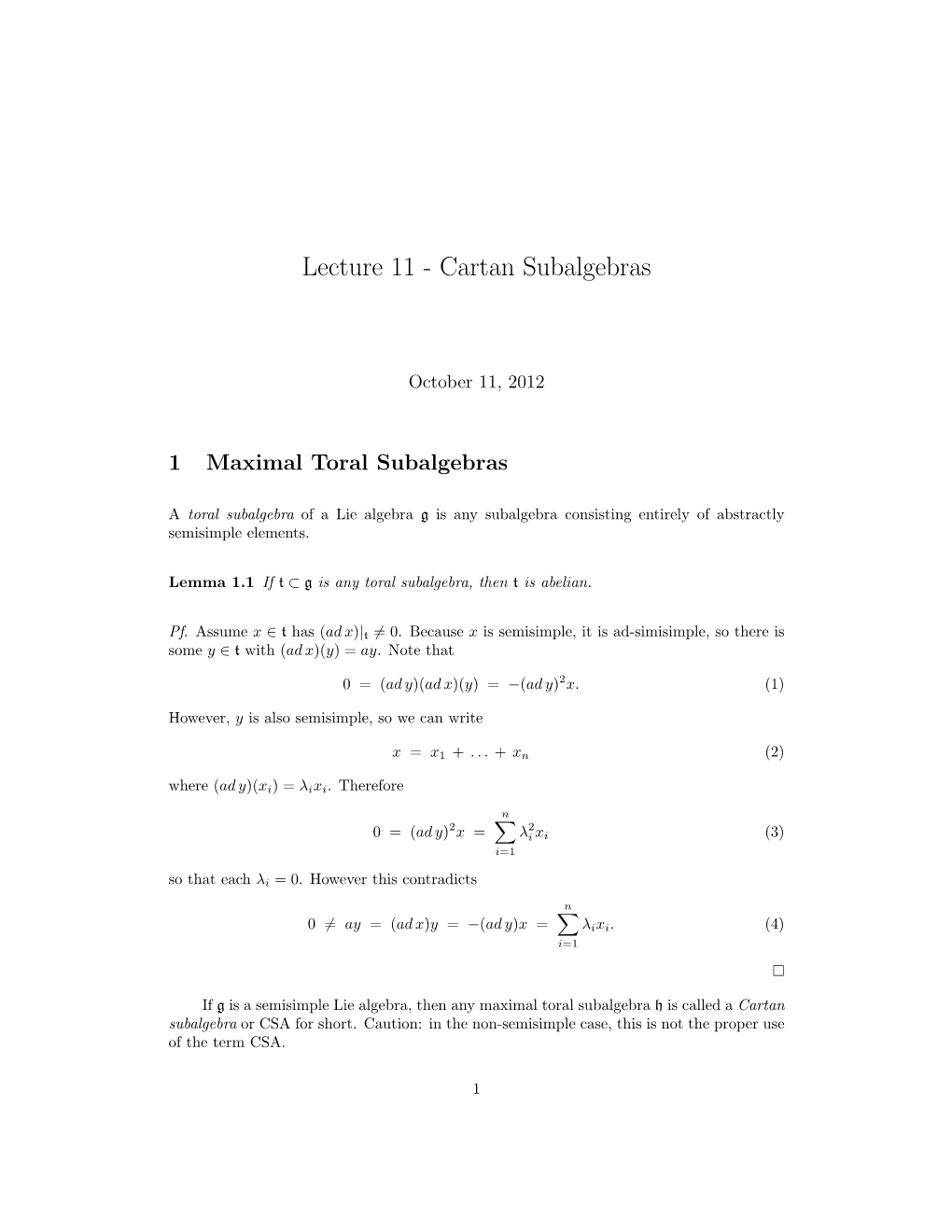 Cartan Subalgebras