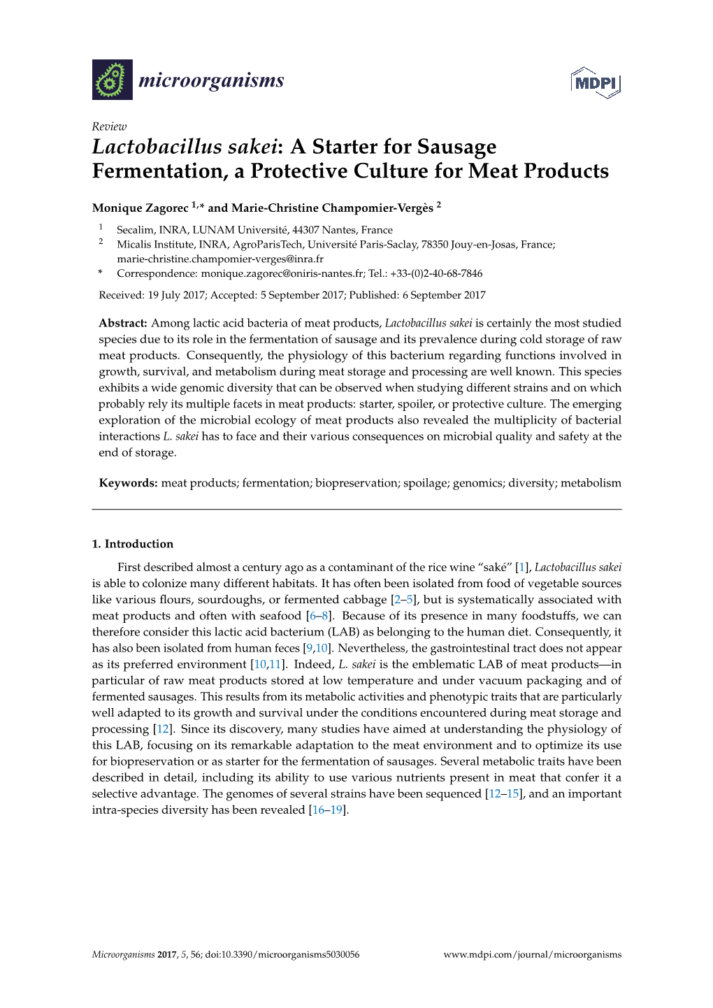 Lactobacillus Sakei: a Starter for Sausage Fermentation, a Protective Culture for Meat Products