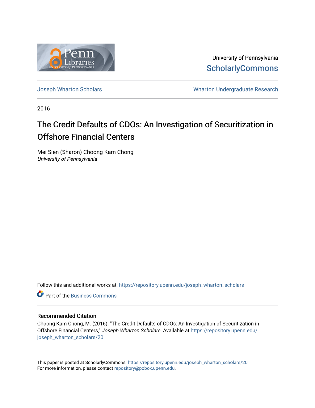 The Credit Defaults of Cdos: an Investigation of Securitization in Offshore Financial Centers