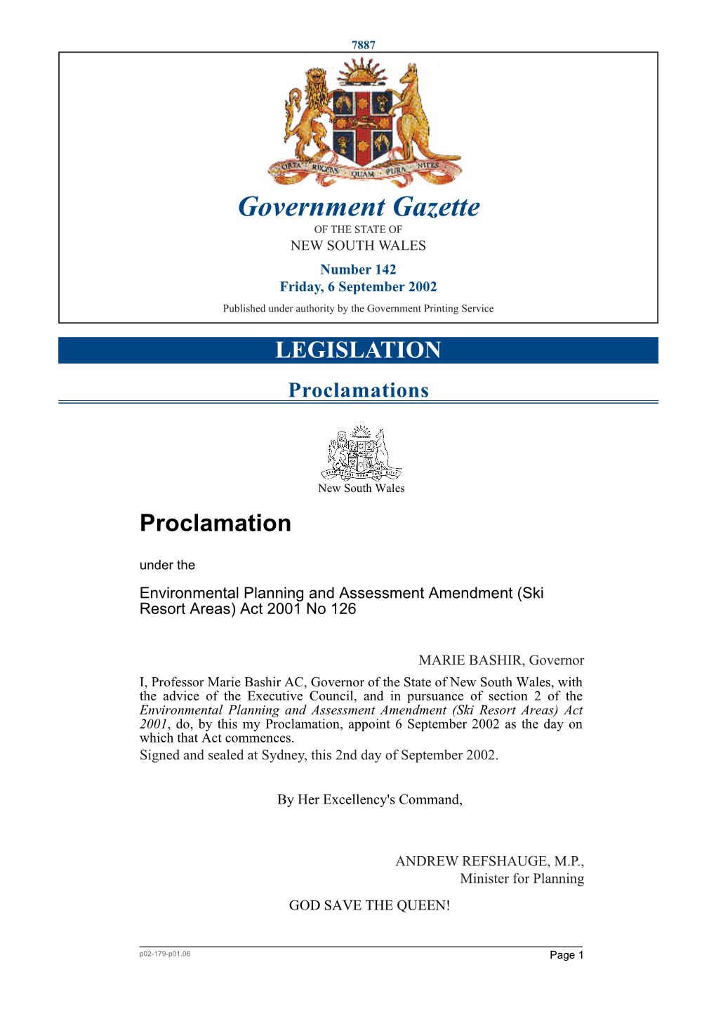 New South Wales Government Gazette No. 36 of 6 September 2002