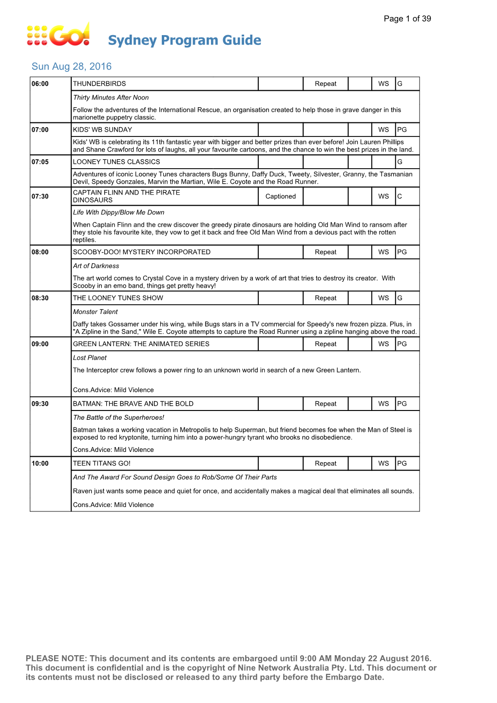 Sydney Program Guide