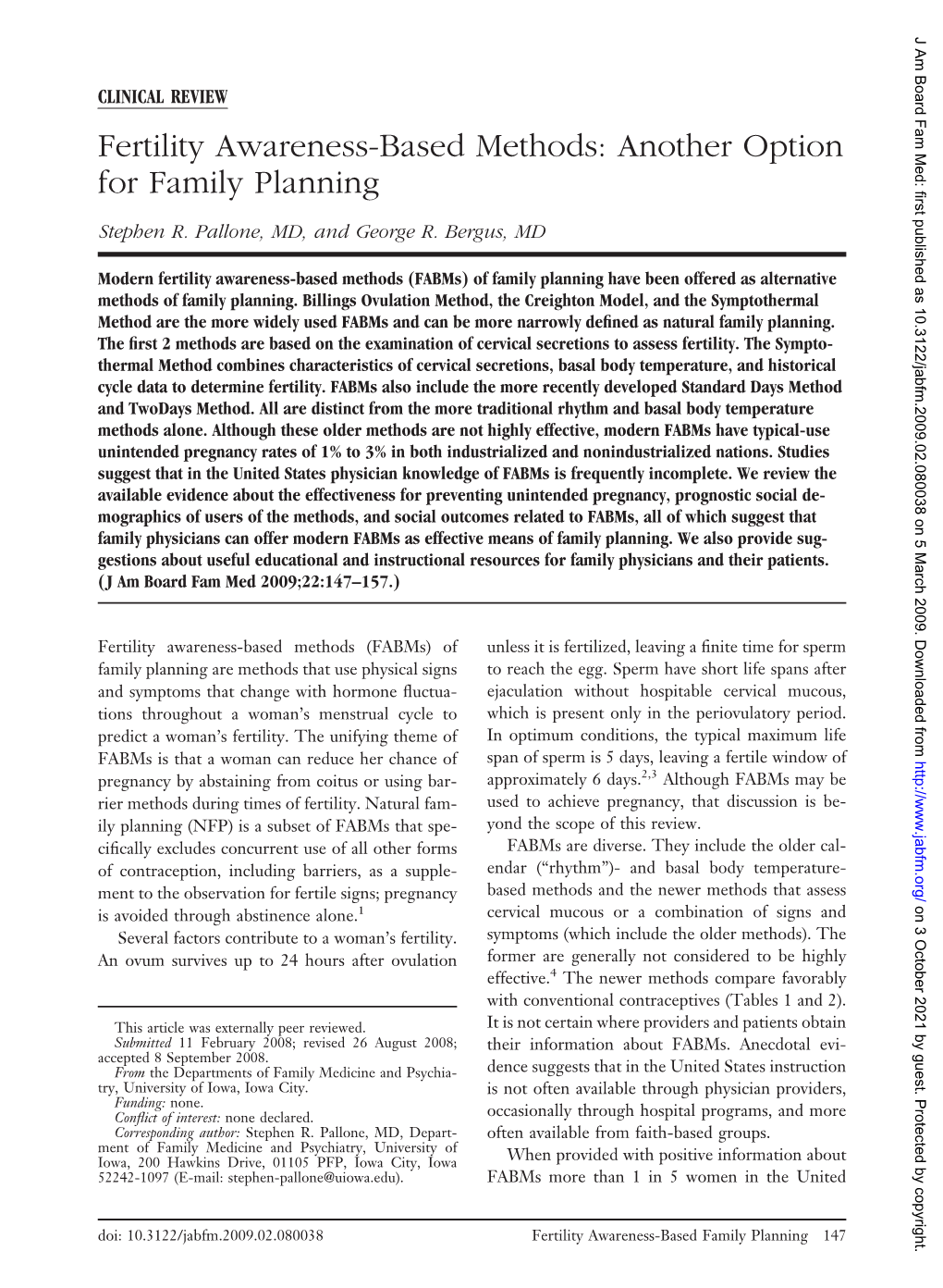 Fertility Awareness-Based Methods: Another Option for Family Planning