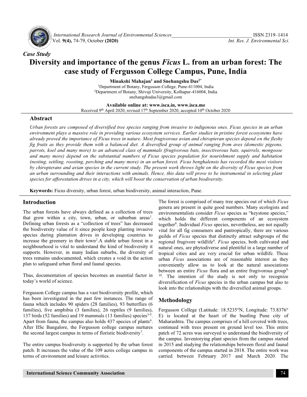 Diversity and Importance of the Genus Ficus L. from an Urban Forest: the Case Study of Fergusson College Campus, Pune, India