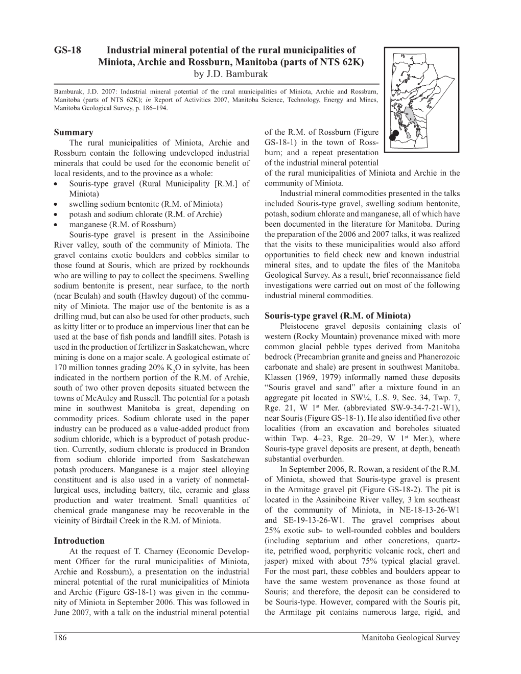 Industrial Mineral Potential of the Rural Municipalities of Miniota, Archie and Rossburn, Manitoba (Parts of NTS 62K) by J.D