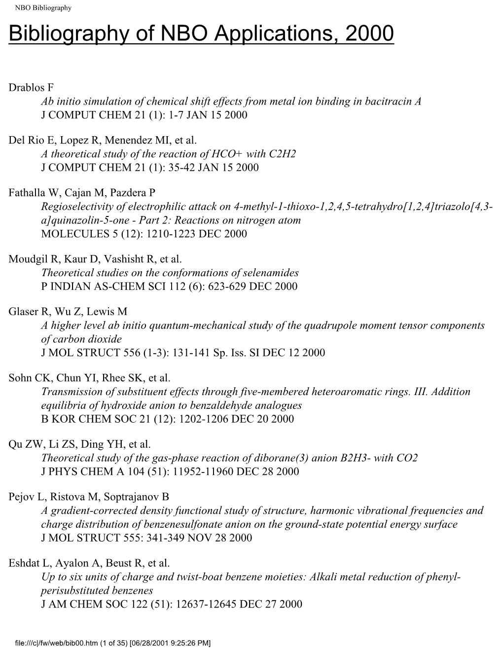 NBO Bibliography Bibliography of NBO Applications, 2000