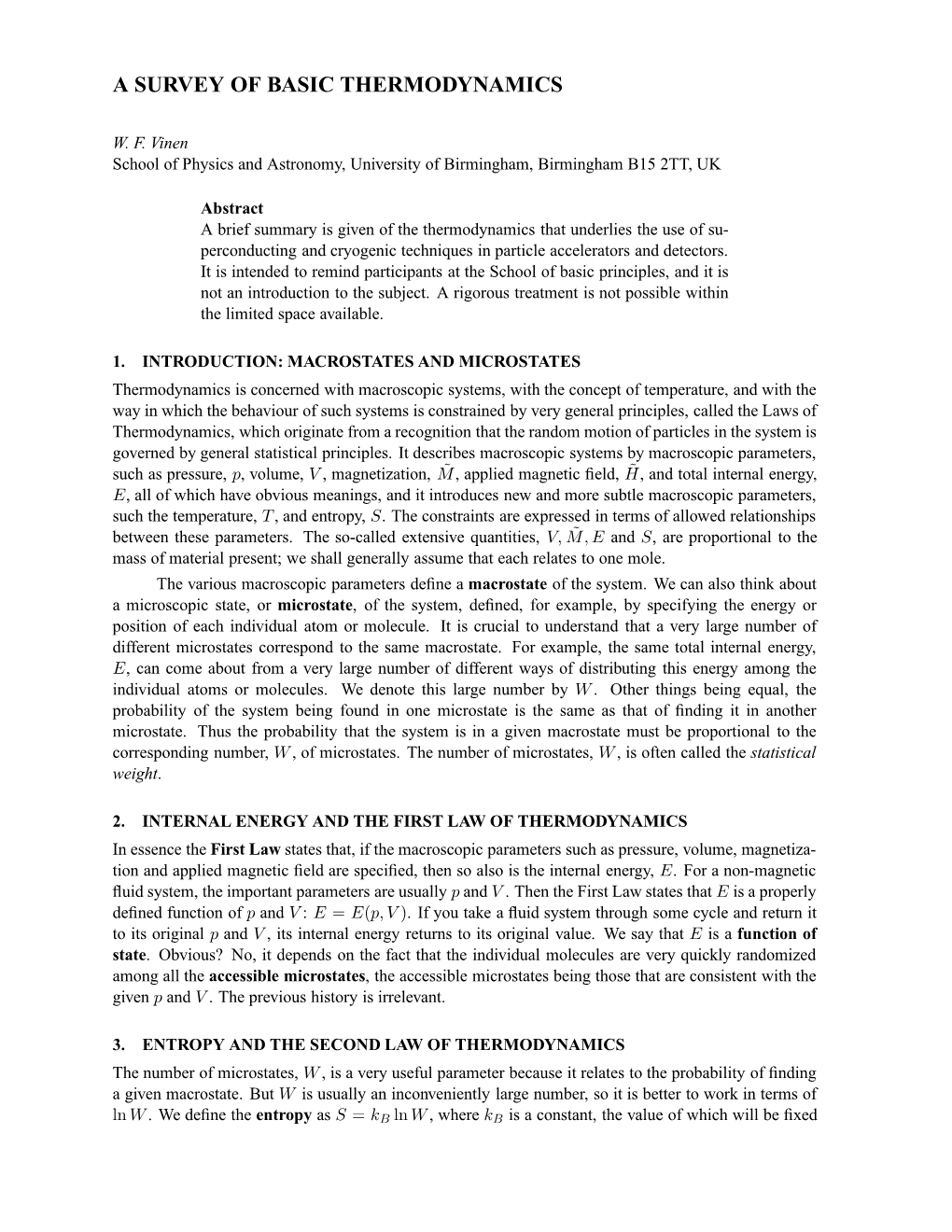 A Survey of Basic Thermodynamics