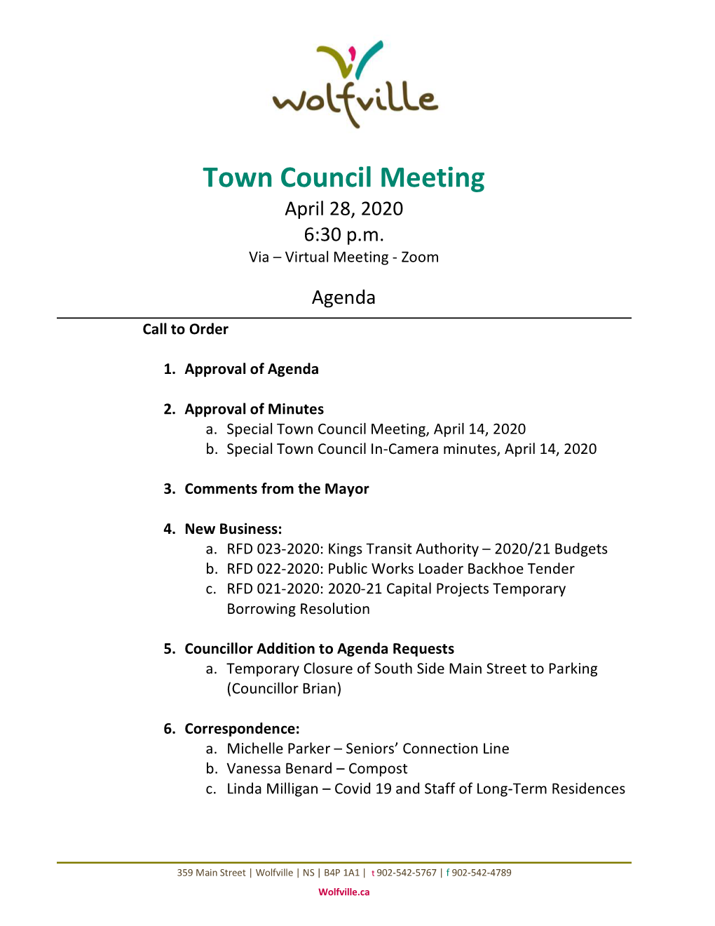 Town Council Meeting April 28, 2020 6:30 P.M