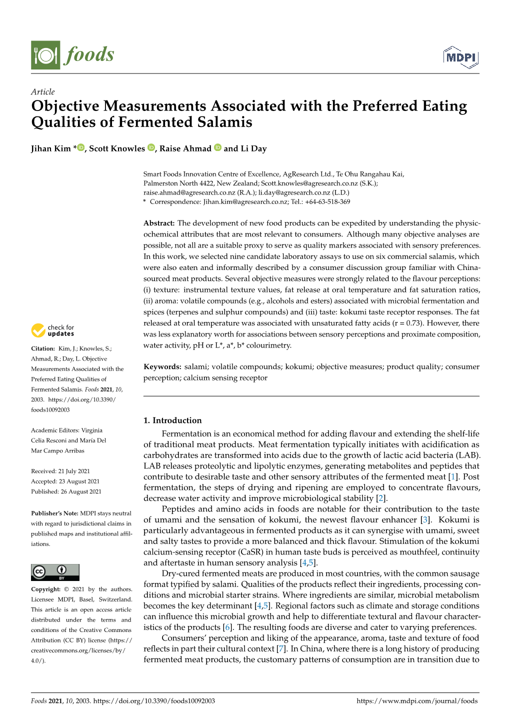 Objective Measurements Associated with the Preferred Eating Qualities of Fermented Salamis