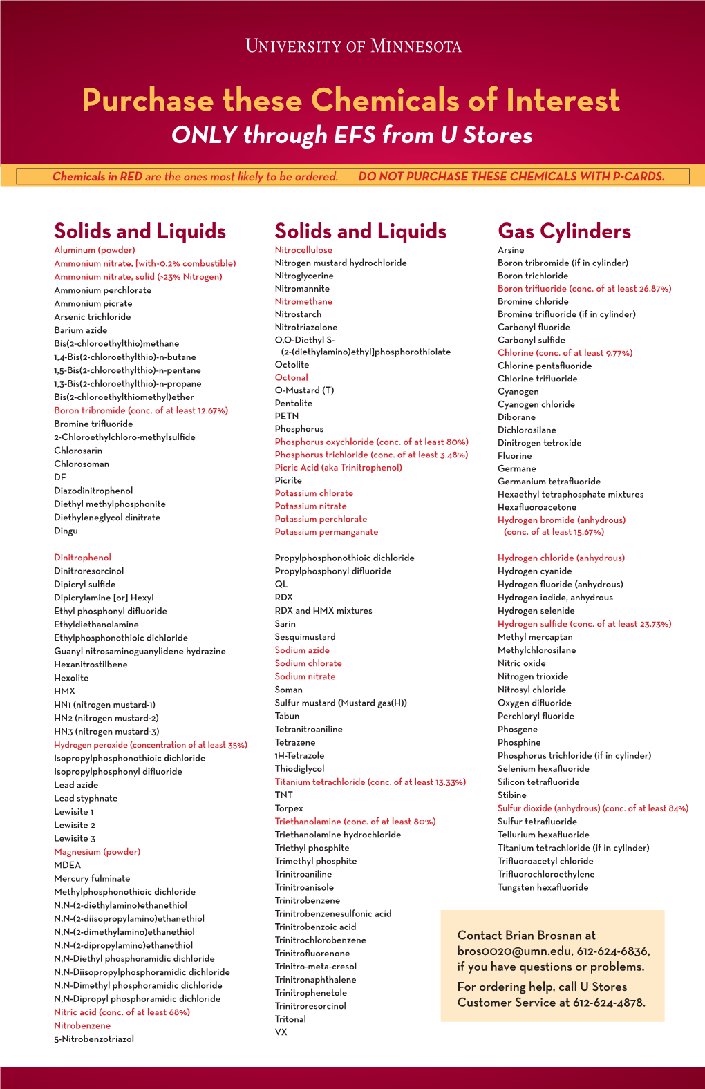 Purchase These Chemicals of Interest ONLY Through EFS from U Stores