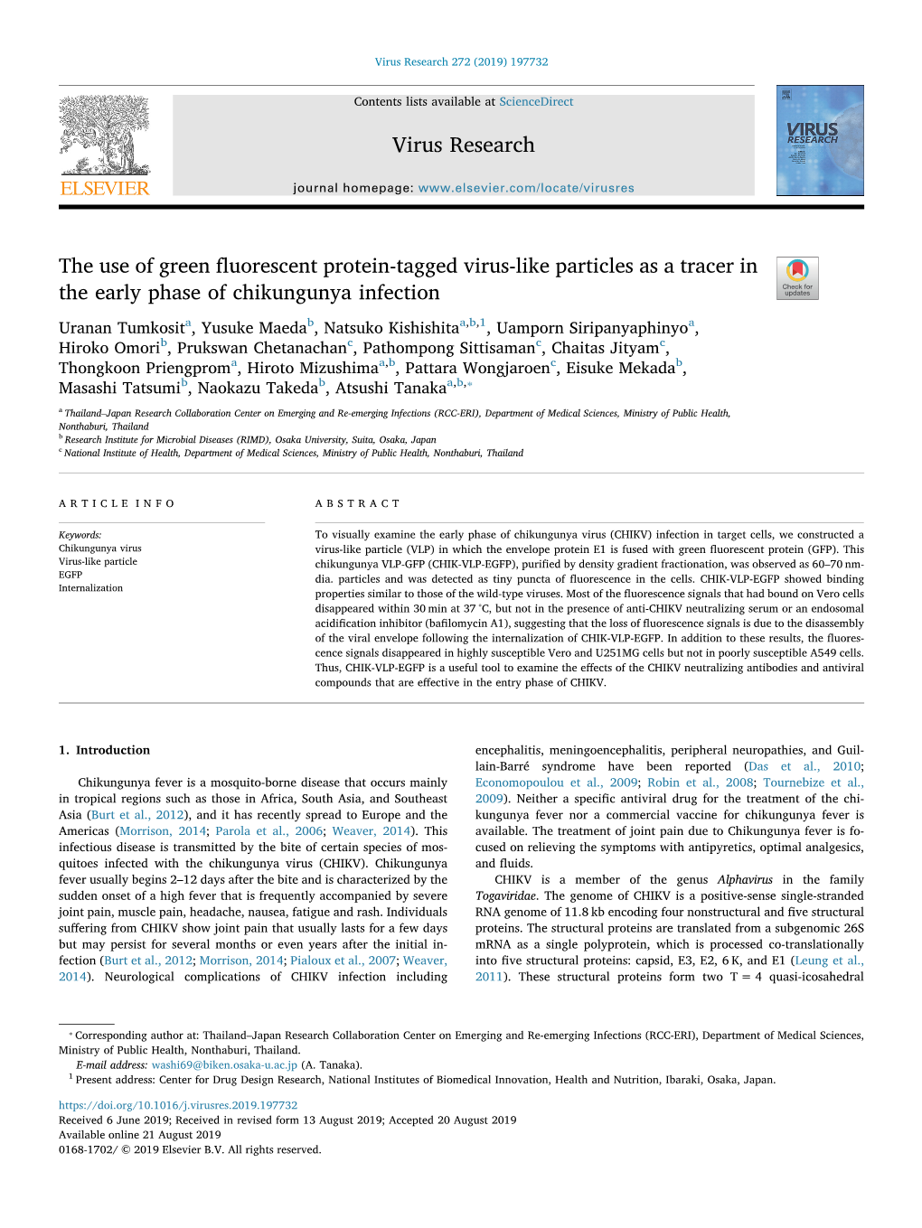 The Use of Green Fluorescent Protein-Tagged Virus-Like Particles