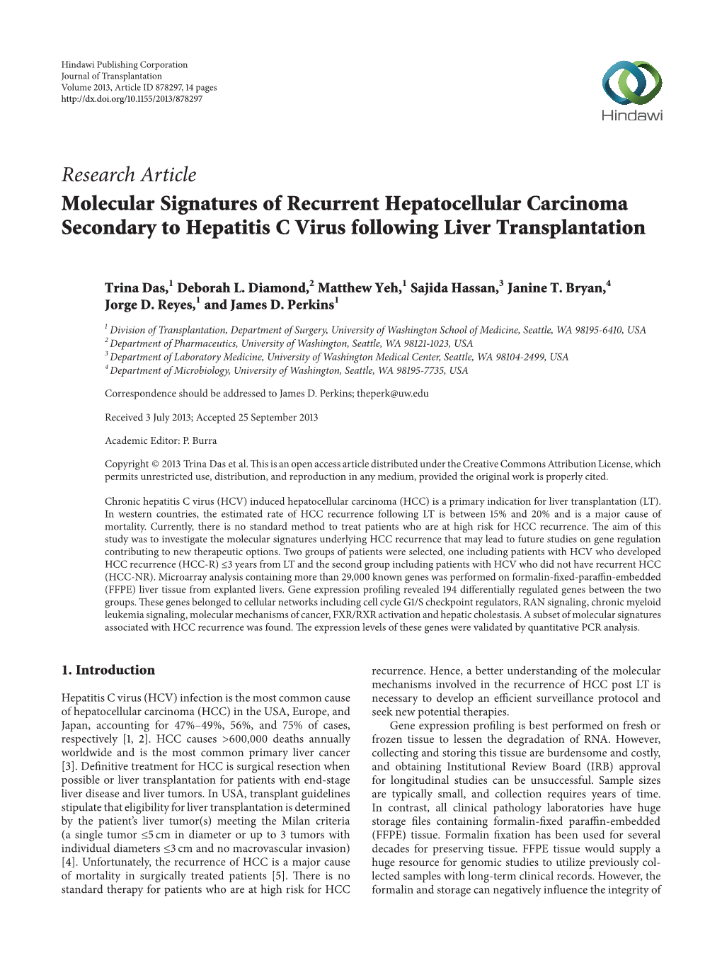 Molecular Signatures of Recurrent Hepatocellular Carcinoma Secondary to Hepatitis C Virus Following Liver Transplantation