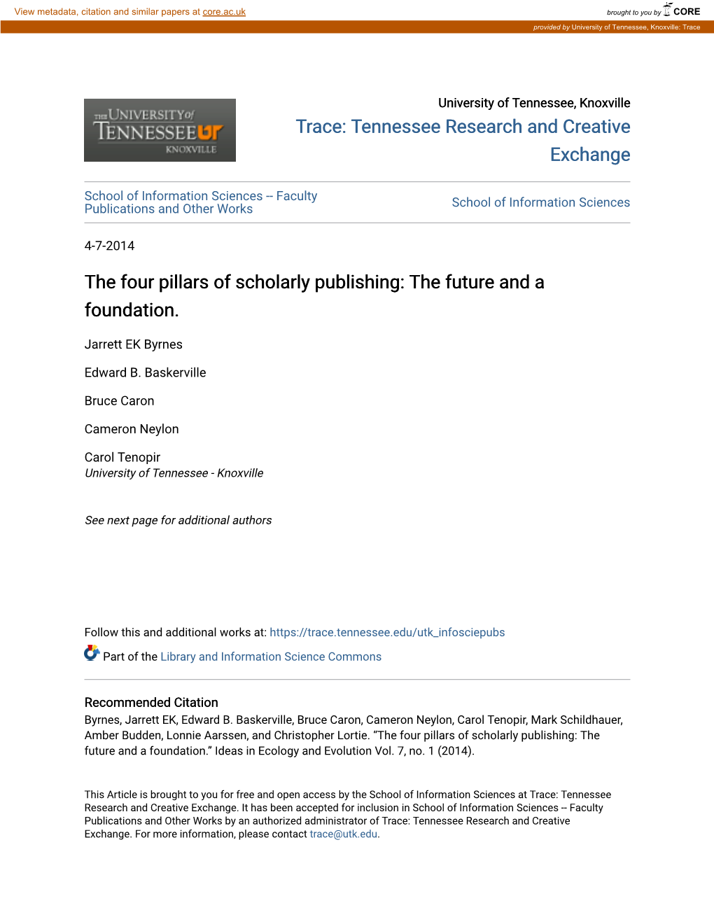 The Four Pillars of Scholarly Publishing: the Future and a Foundation