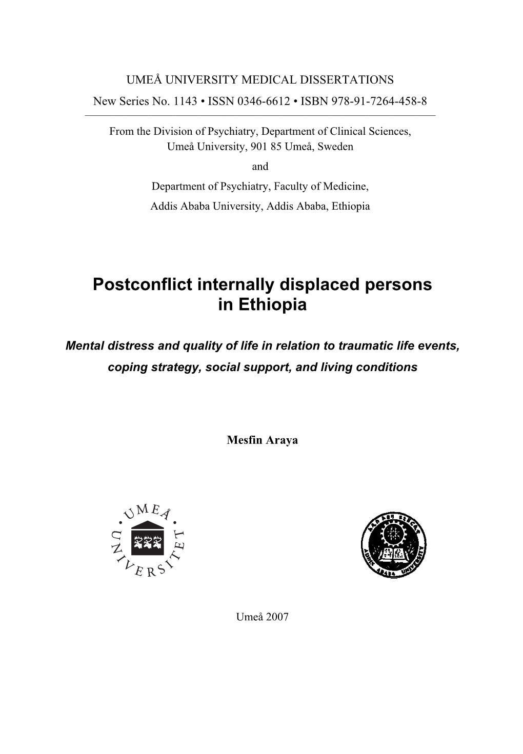 Postconflict Internally Displaced Persons in Ethiopia