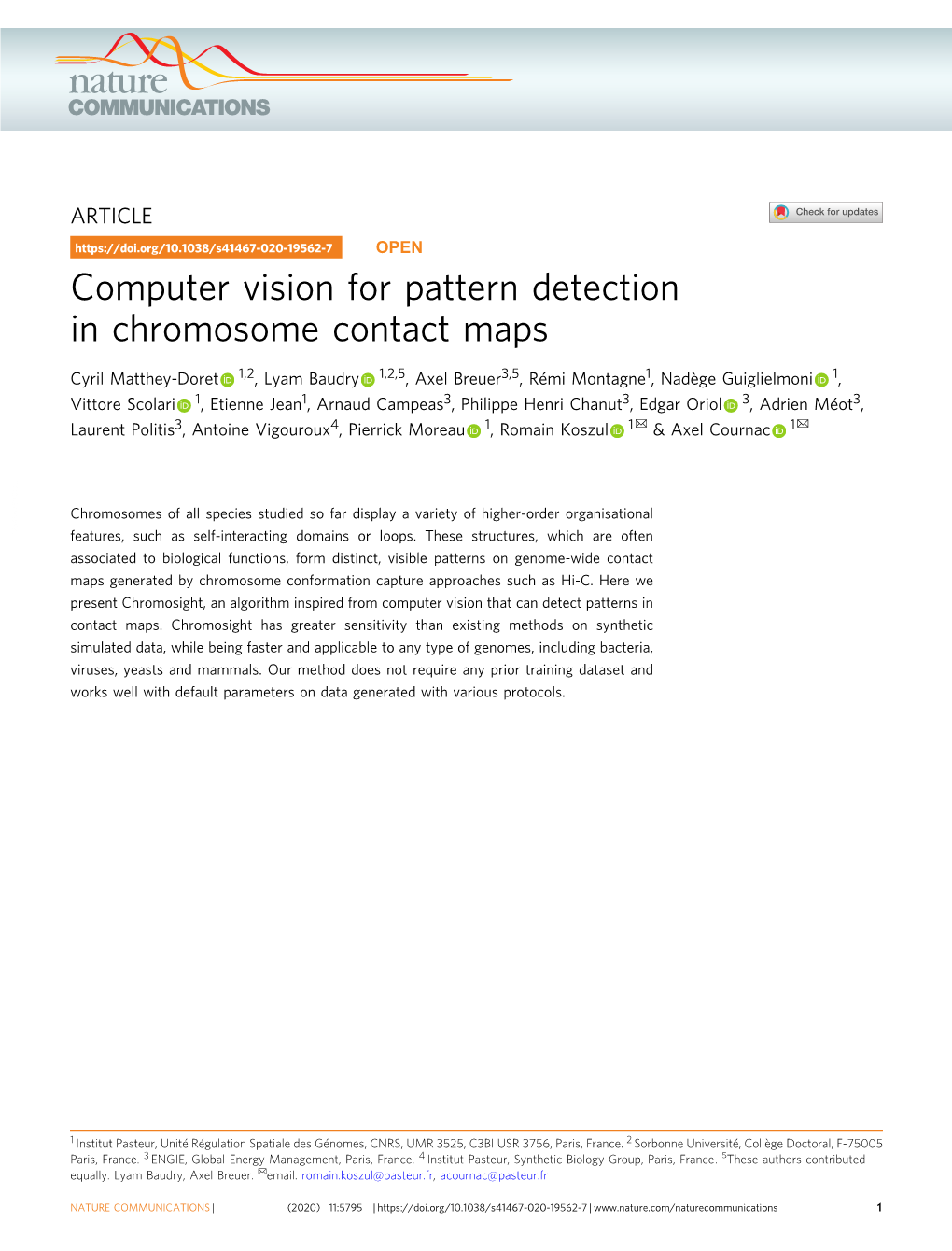 Computer Vision for Pattern Detection in Chromosome Contact Maps