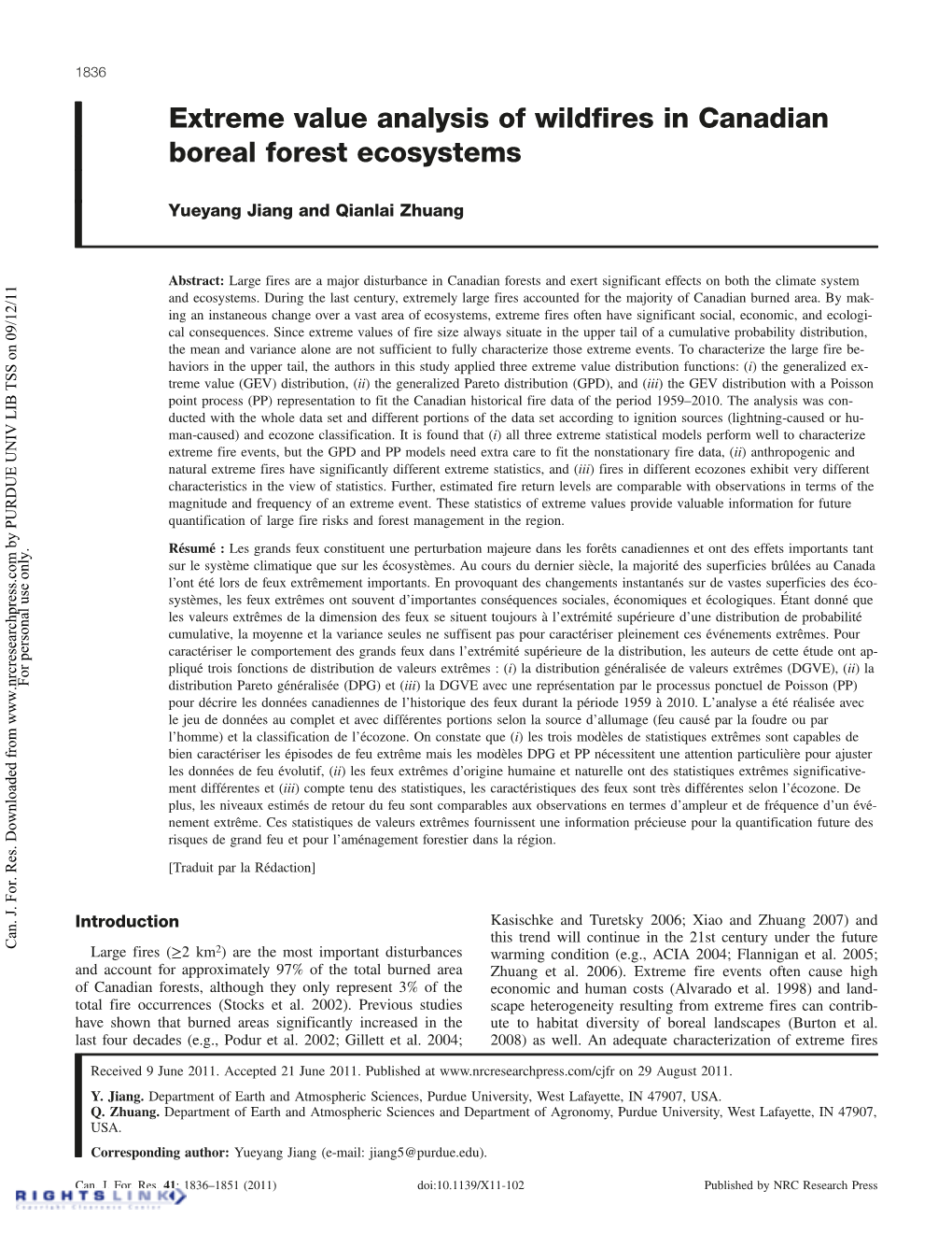 Extreme Value Analysis of Wildfires in Canadian Boreal Forest Ecosystems