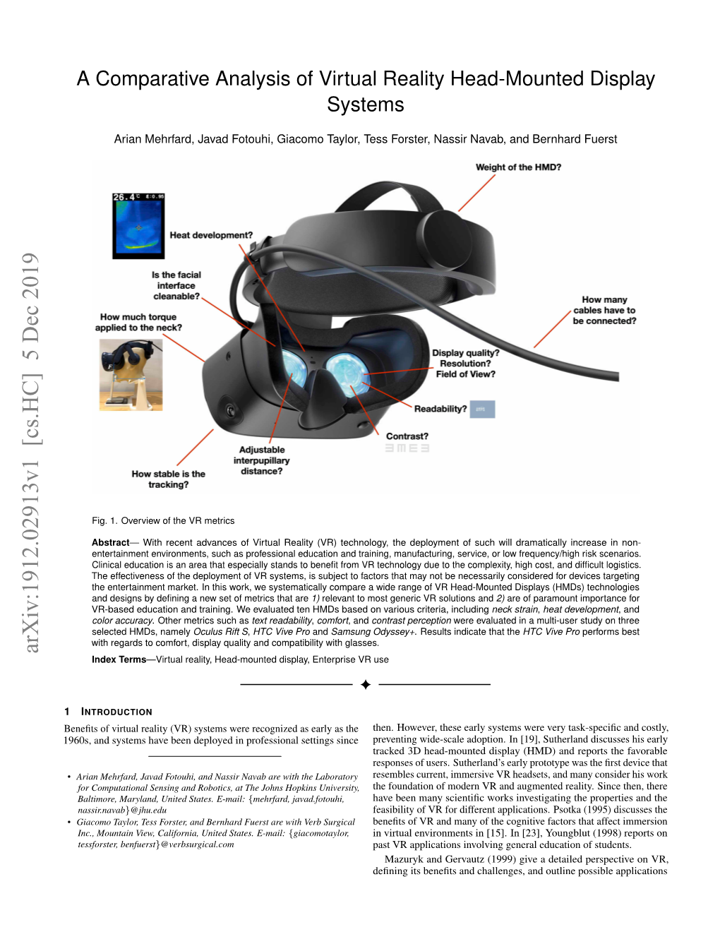 A Comparative Analysis of Virtual Reality Head-Mounted Display Systems