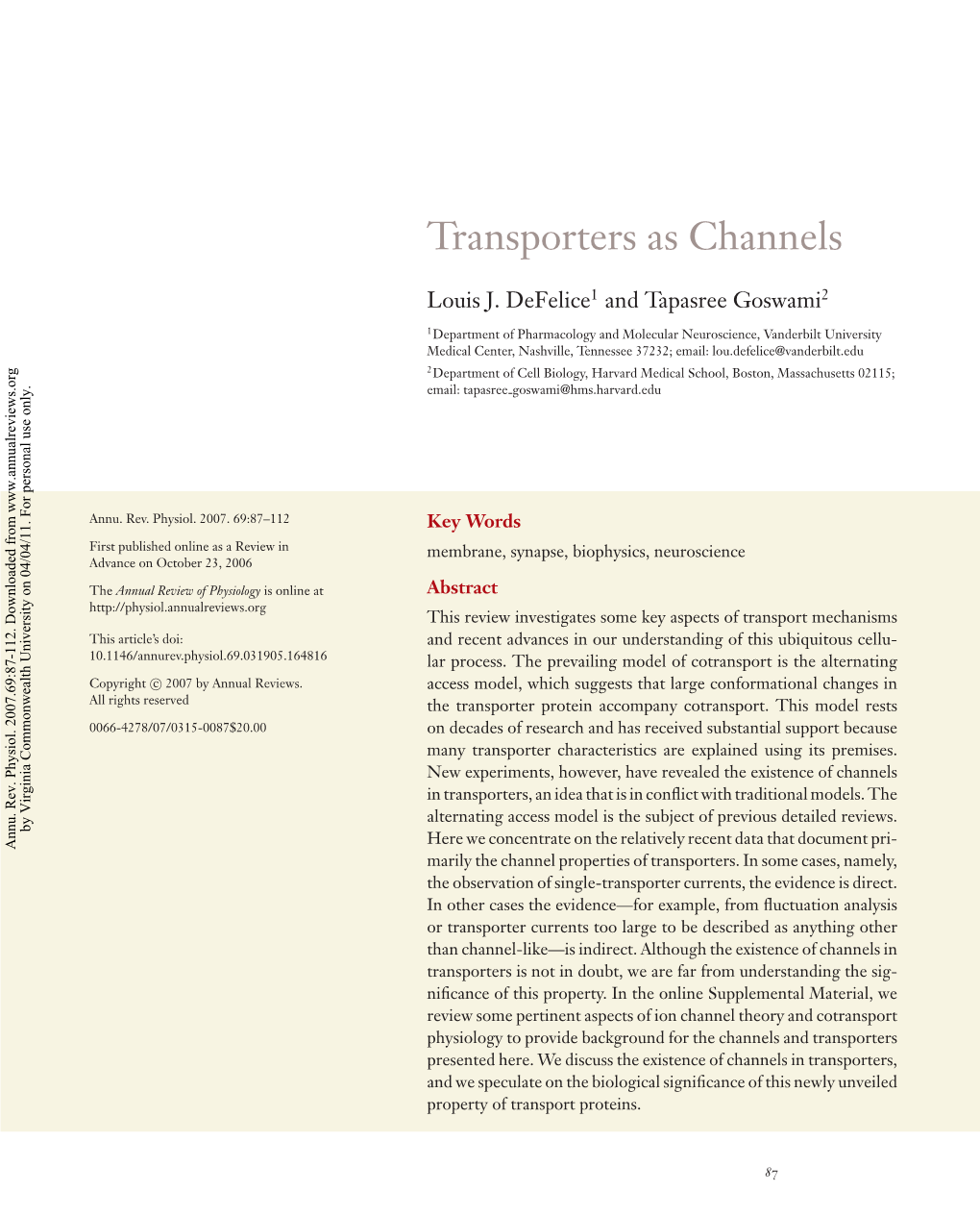 Transporters As Channels