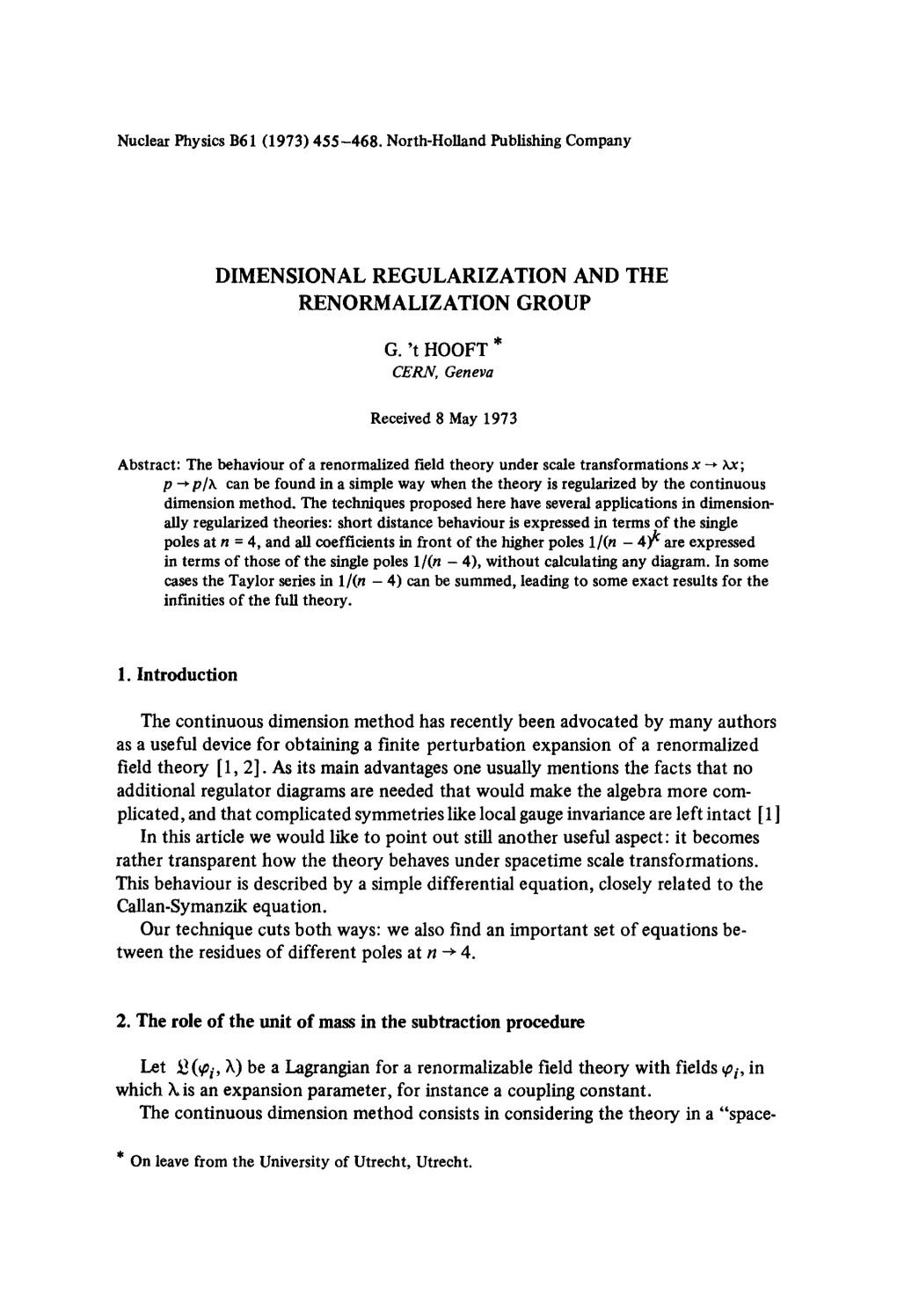 Dimensional Regularization and the Renormalization Group