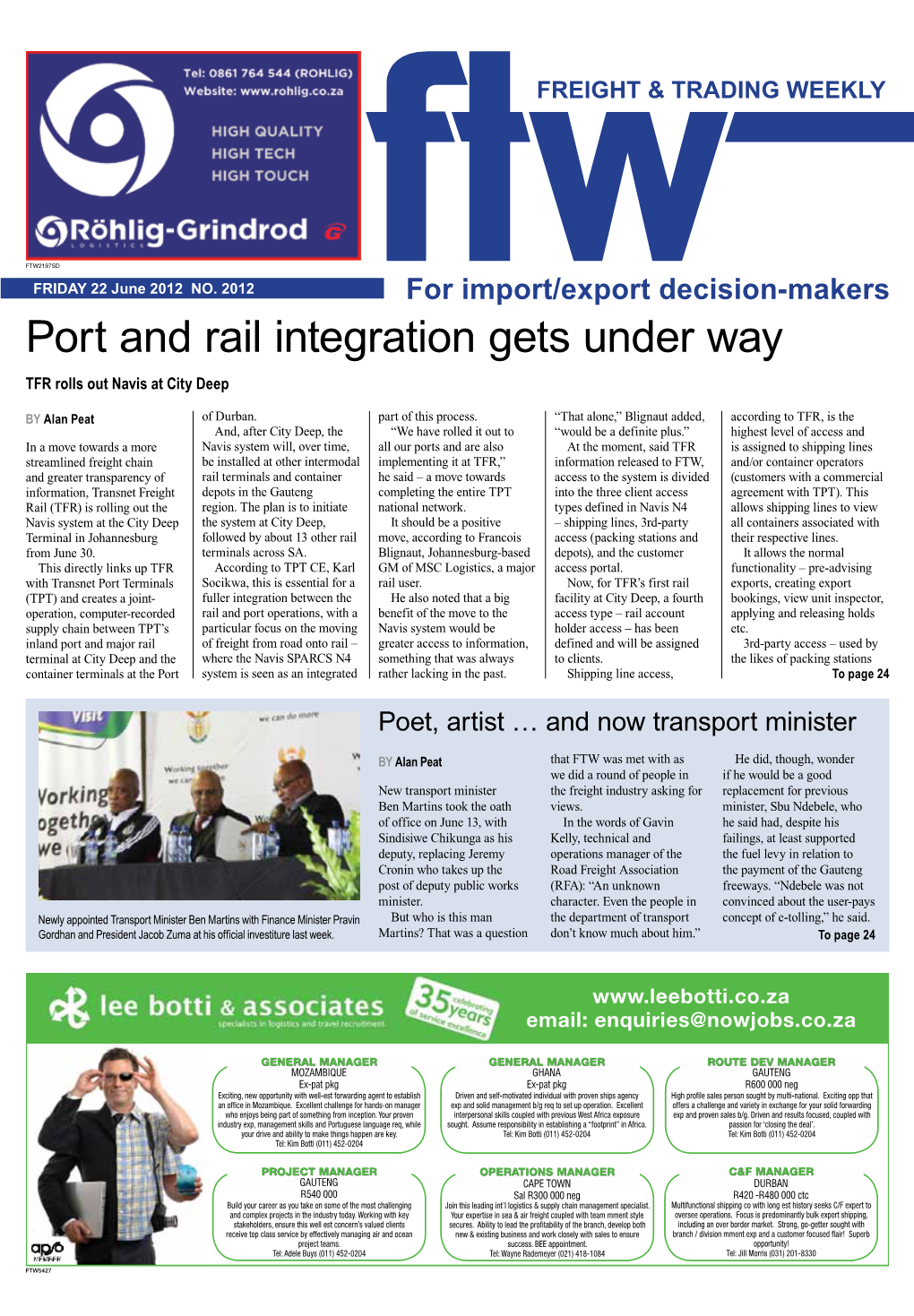 Port and Rail Integration Gets Under Way TFR Rolls out Navis at City Deep