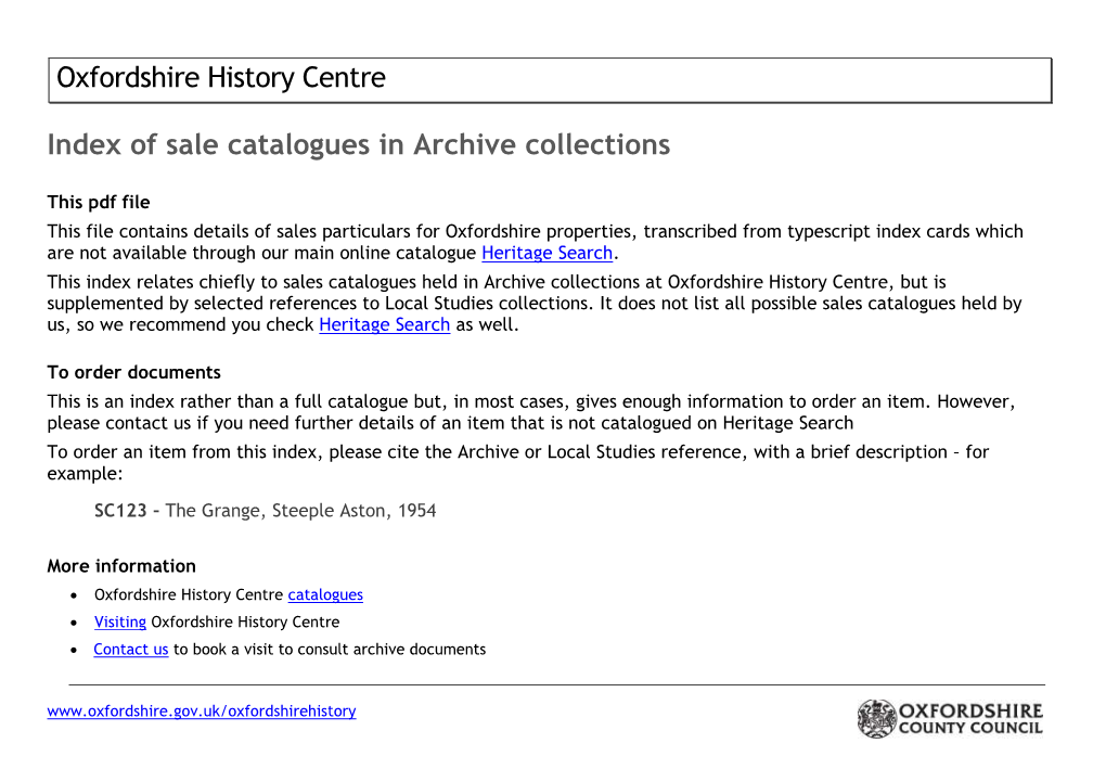 Index of Sale Catalogues in Archive Collections