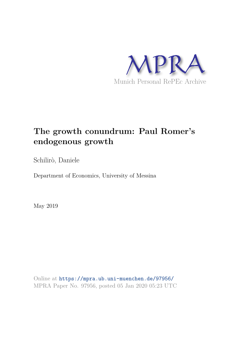 Paul Romer's Endogenous Growth