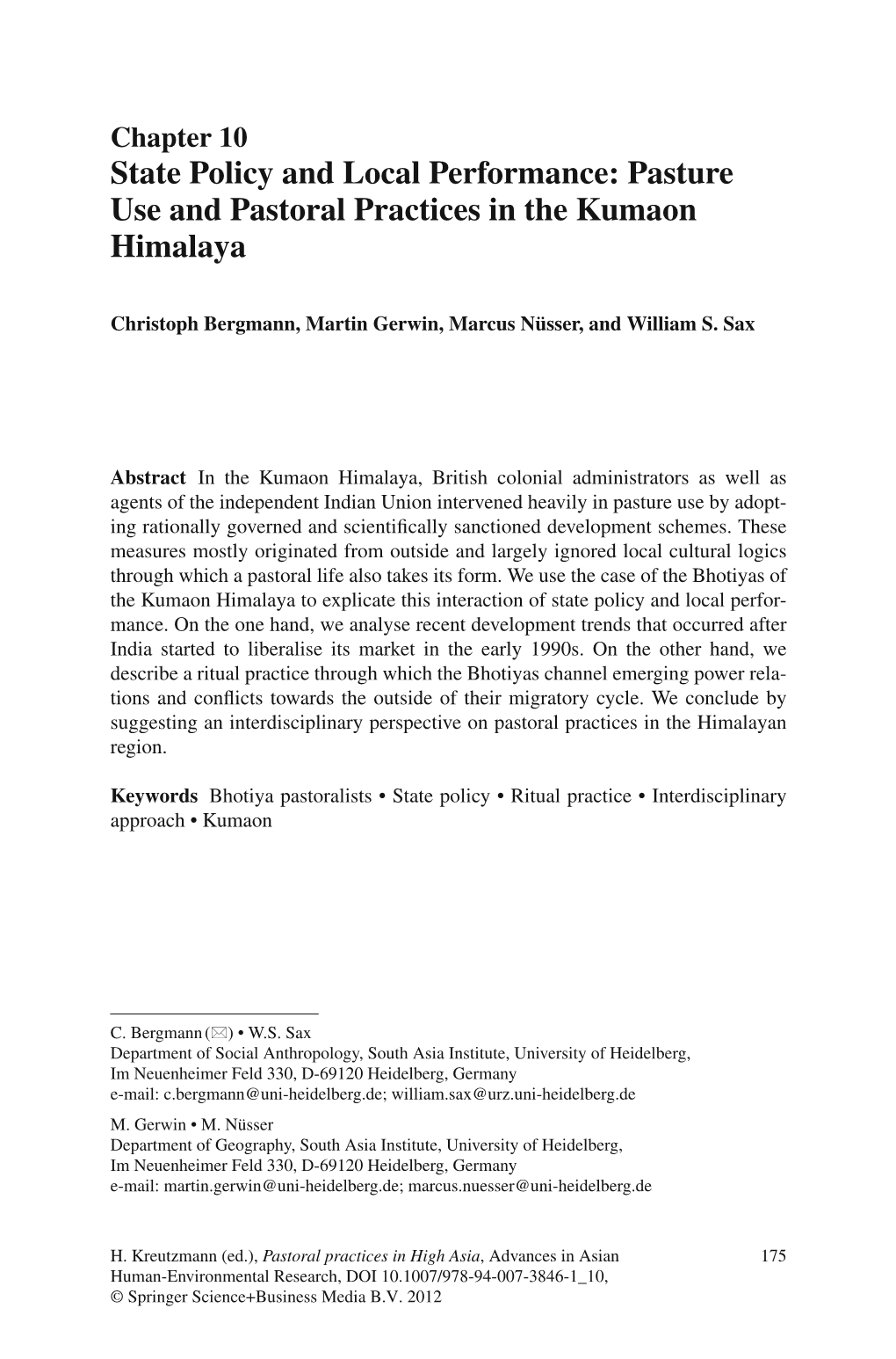 Pasture Use and Pastoral Practices in the Kumaon Himalaya