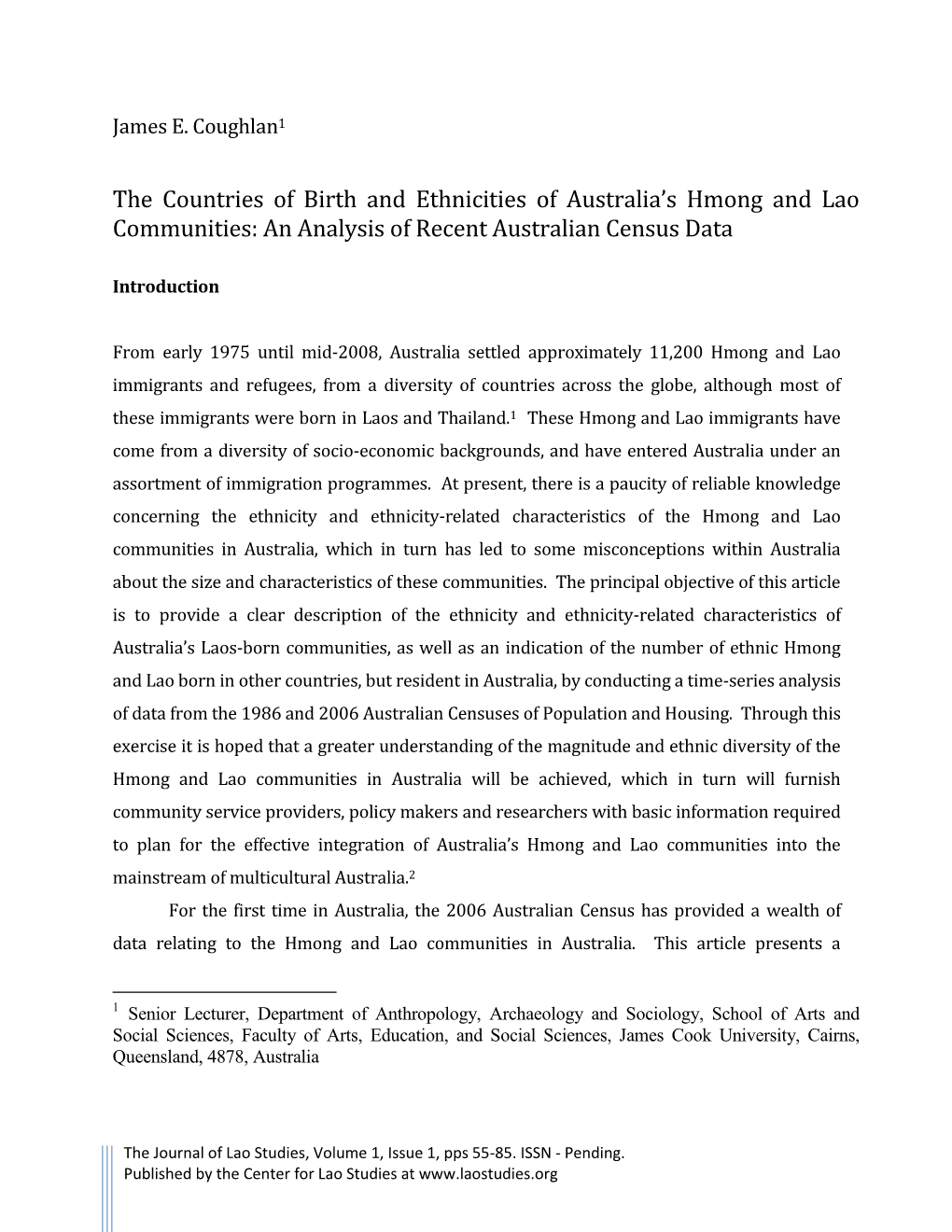 The Countries of Birth and Ethnicities of Australia's Hmong and Lao