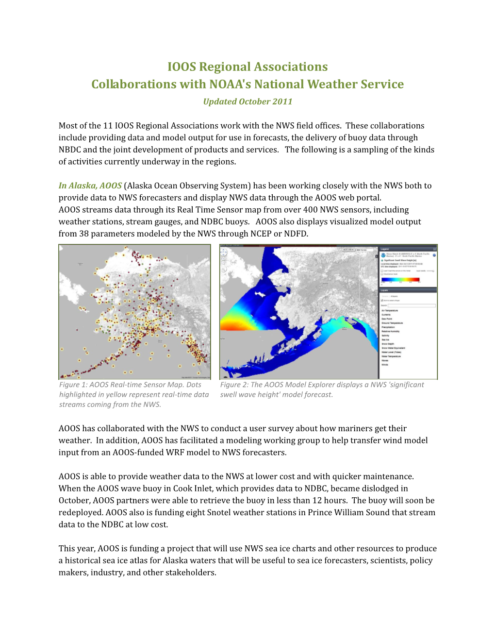 IOOS Regional Associations Collaborations with NOAA's National Weather Service Updated October 2011